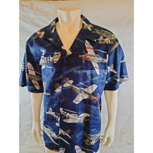 Vintage Men's RJC Hawaiian 2XL WWII Military Fighter Planes Bomber Shirt sleeves